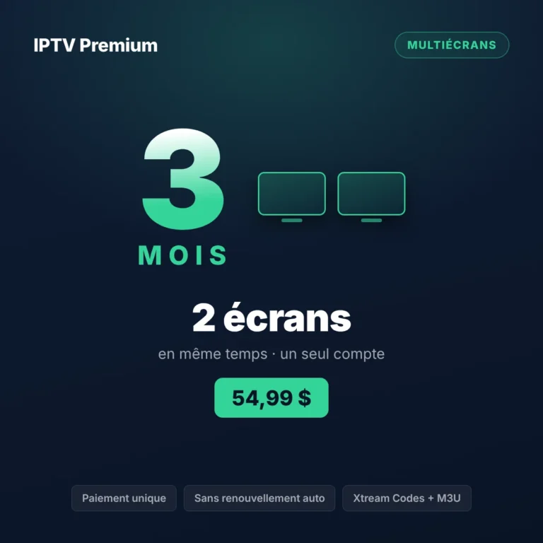 Forfait IPTV 2 écrans 3 mois au Québec, prix en dollars canadiens