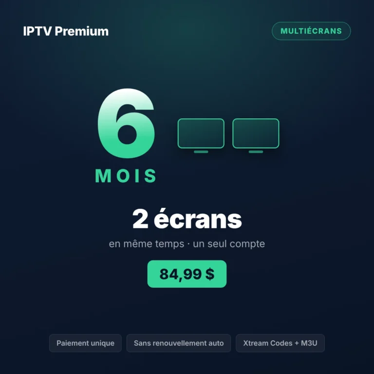 Forfait IPTV 2 écrans 6 mois au Québec, prix en dollars canadiens