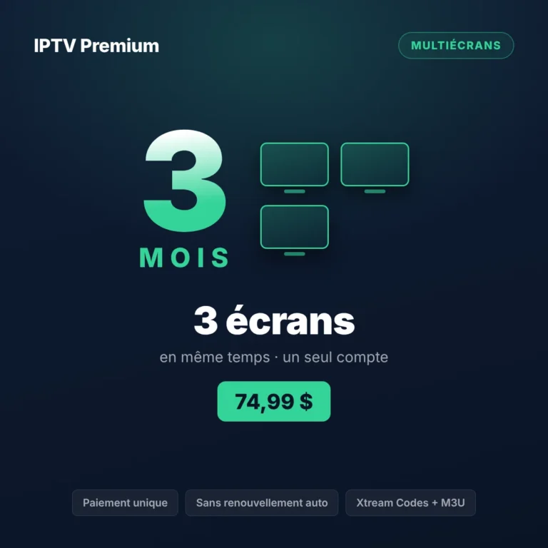Forfait IPTV 3 écrans 3 mois au Québec, prix en dollars canadiens