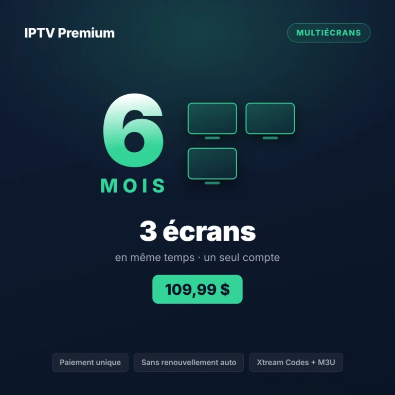 Forfait IPTV 3 écrans 6 mois au Québec, prix en dollars canadiens
