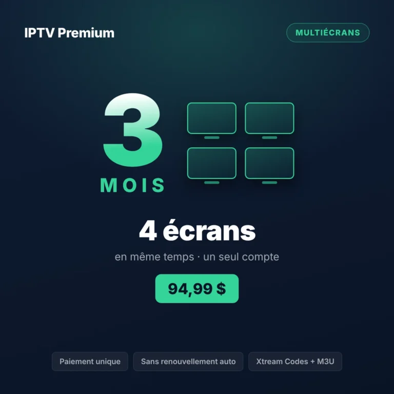 Forfait IPTV 4 écrans 3 mois au Québec, prix en dollars canadiens